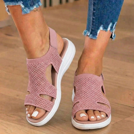 Orthopedic Knit Platform Sandals - Cutout Design & Slingback Strap