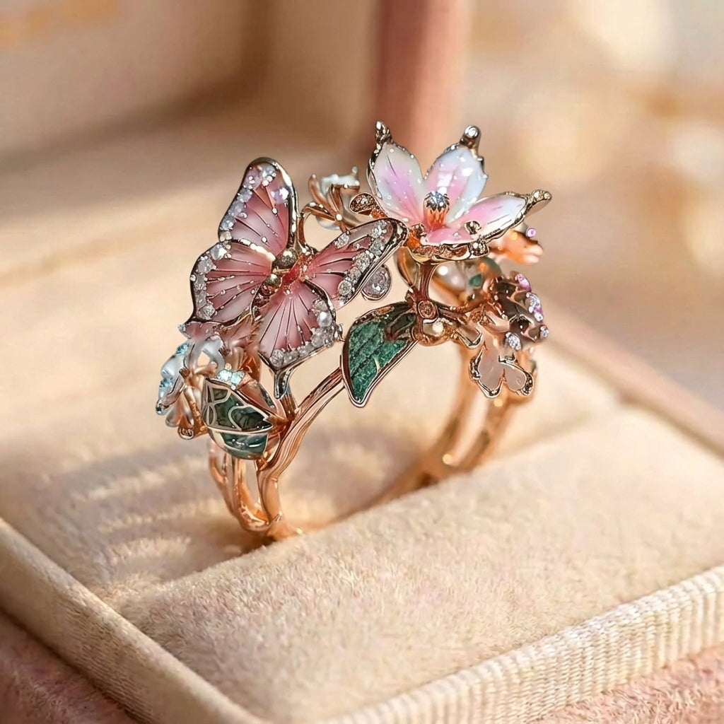 Nature Bright Butterfly Zirconia Ring