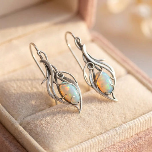 Vintage Earrings Made Of Blue Opal In Sterling Silver