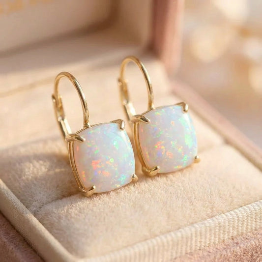Vintage White Opal Square Earrings