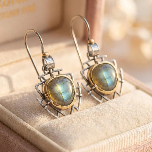 Vintage Silver & Gold Labradorite Earrings