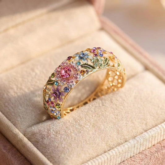 Vintage Golden Colorful Crystal Hollow Ring