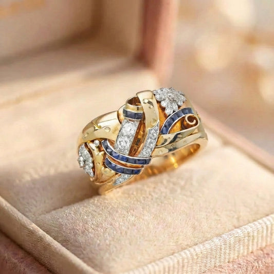 Vintage Gold Blue Zirconia Ring