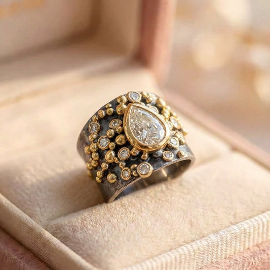 Vintage Dark & White Glass Ring