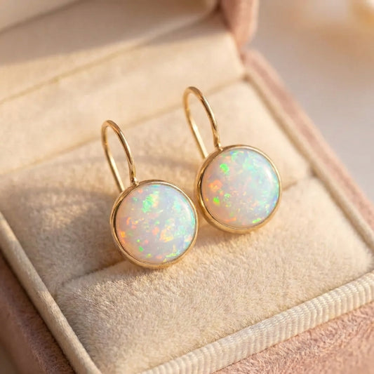 Vintage Opal Stone Gold Earrings