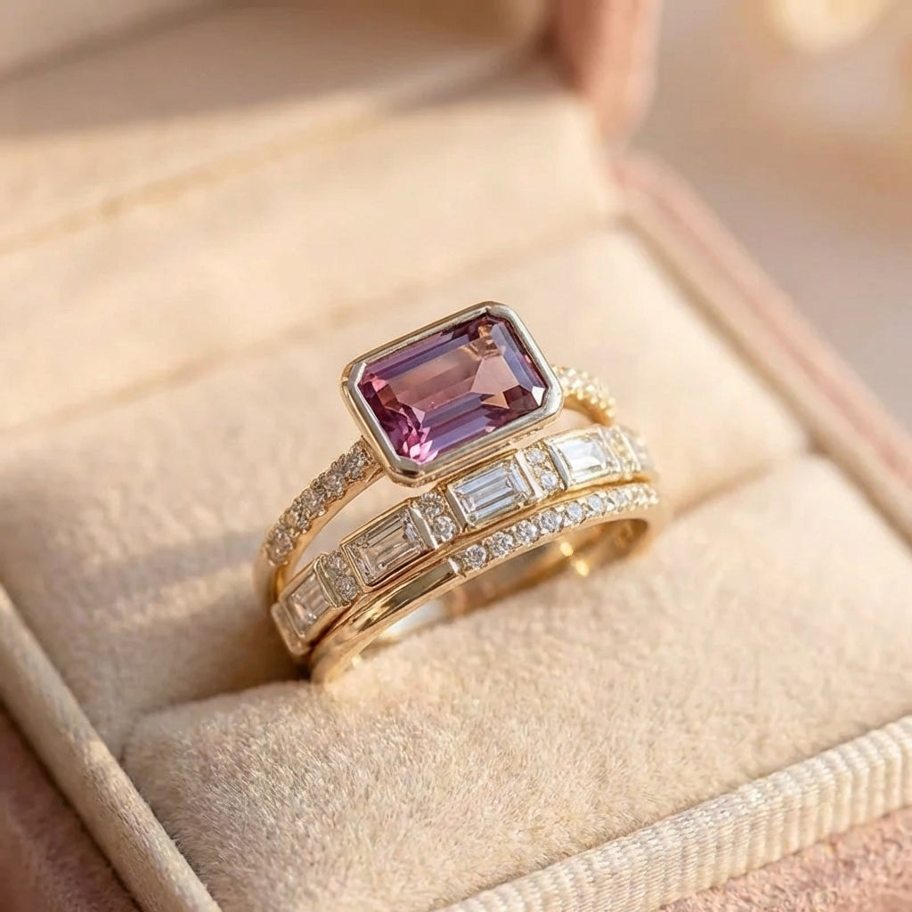 Vintage Bright Glass Ring Set