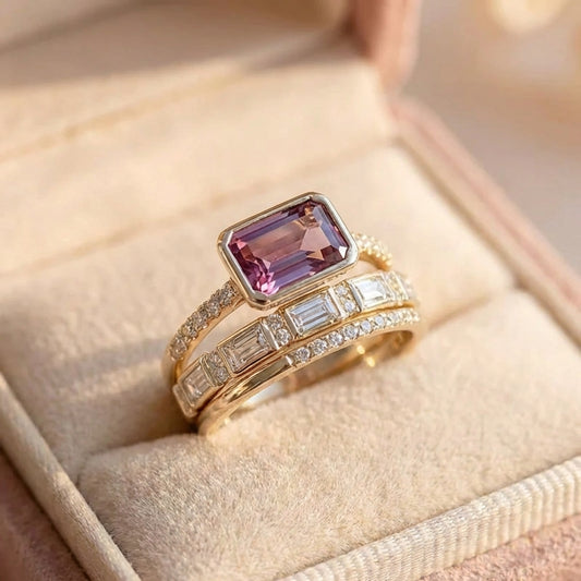 Vintage Bright Glass Ring Set
