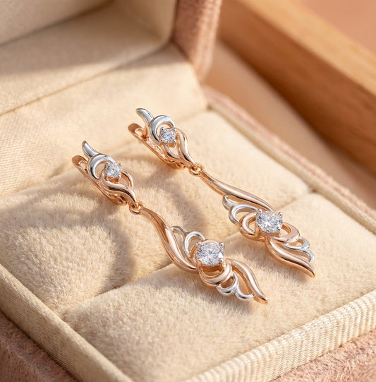 Vintage Flower Shape Drop Rose Gold Earrings