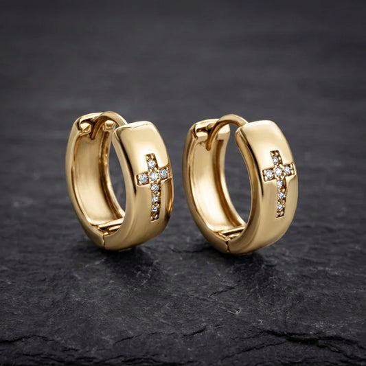 Vintage Zirconia Cross Gold Earrings