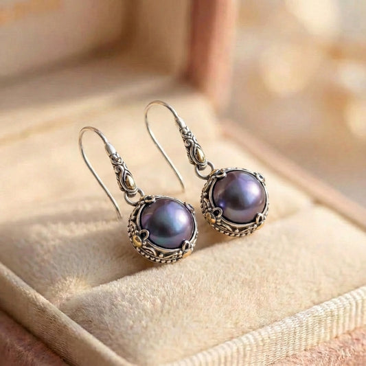 Vintage Dark Pearl Dangling Earrings