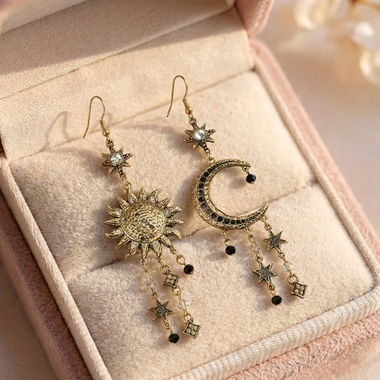 Vintage Dangling Sun & Moon Earrings