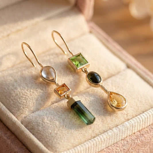 Vintage Dangling Green & Orange Earrings