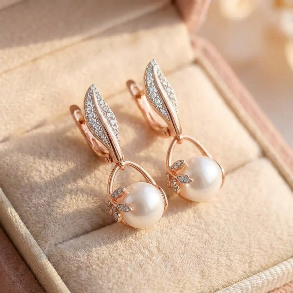Vintage Crystal Flower Pearl Drop Earrings