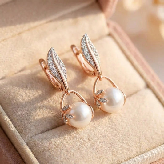 Vintage Crystal Flower Pearl Drop Earrings