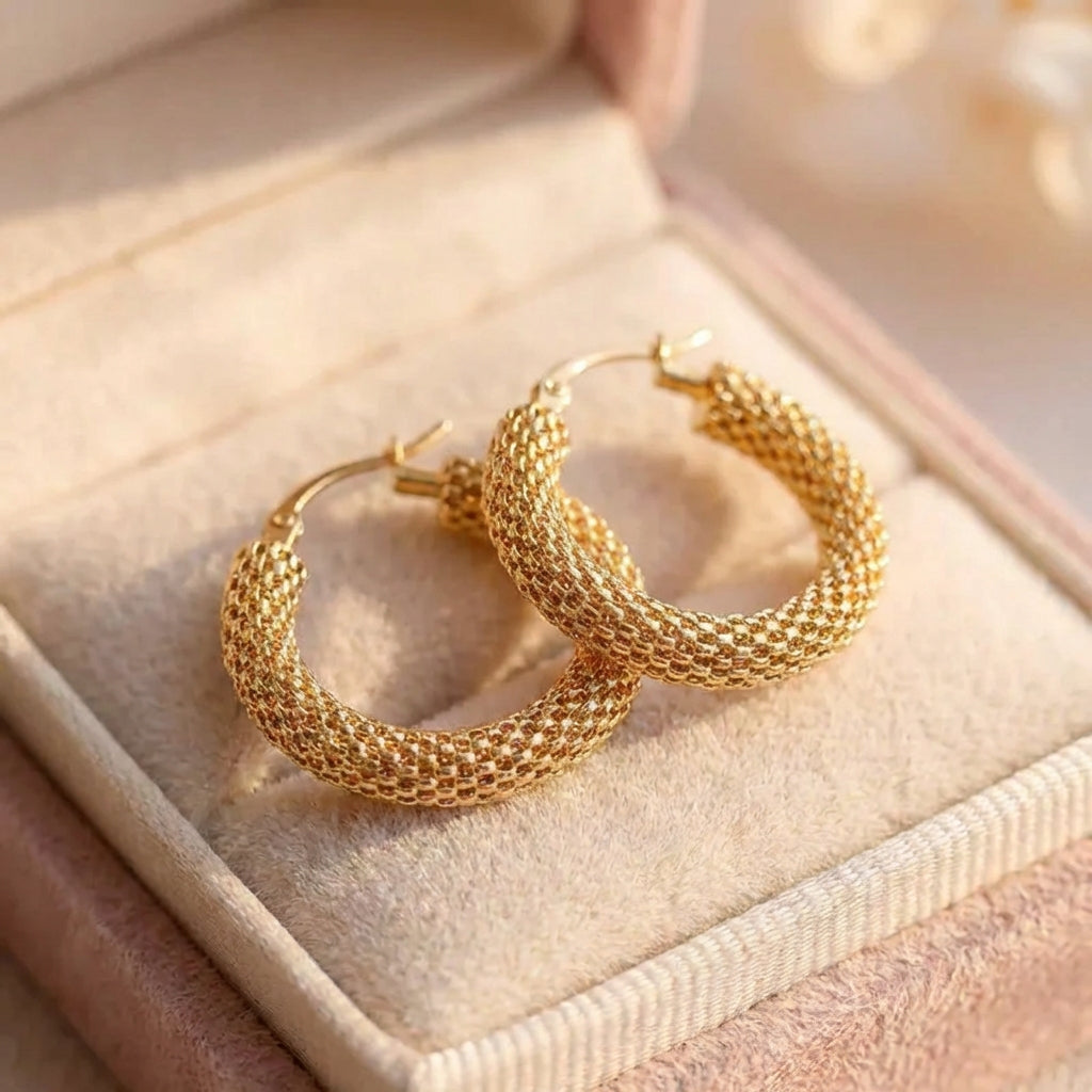 Trendy Hoop Mesh Gold Earrings