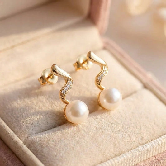 Natural Pearl Necklace + Earrings Set
