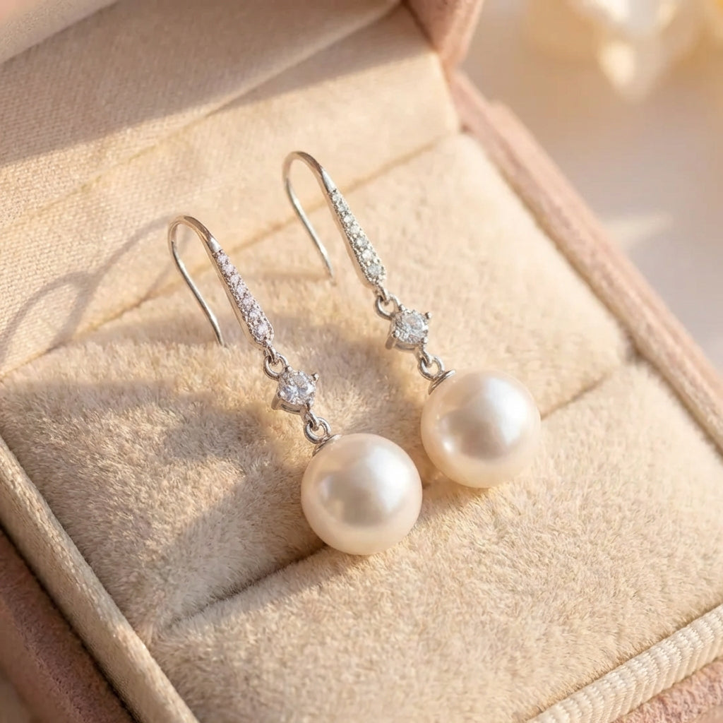 Luxury Zircon Pearl Silver Earrings