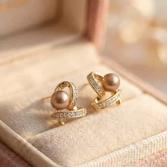 Elegant Heart Champagne Pearl Earrings