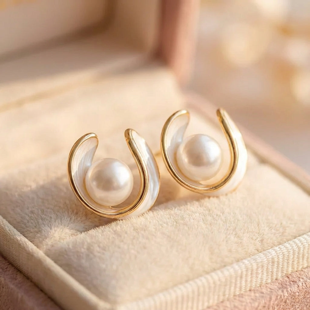 Luxury Earrings With White Opal And Pearls In Gold