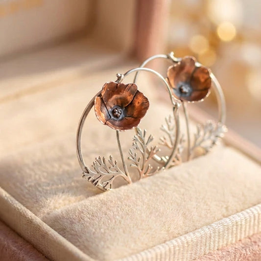 Ethnic Style Flower Hoop Dangle Earrings