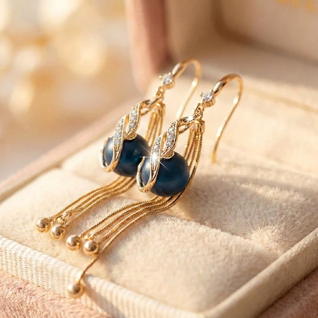Festive Earrings With Blue Pearls
