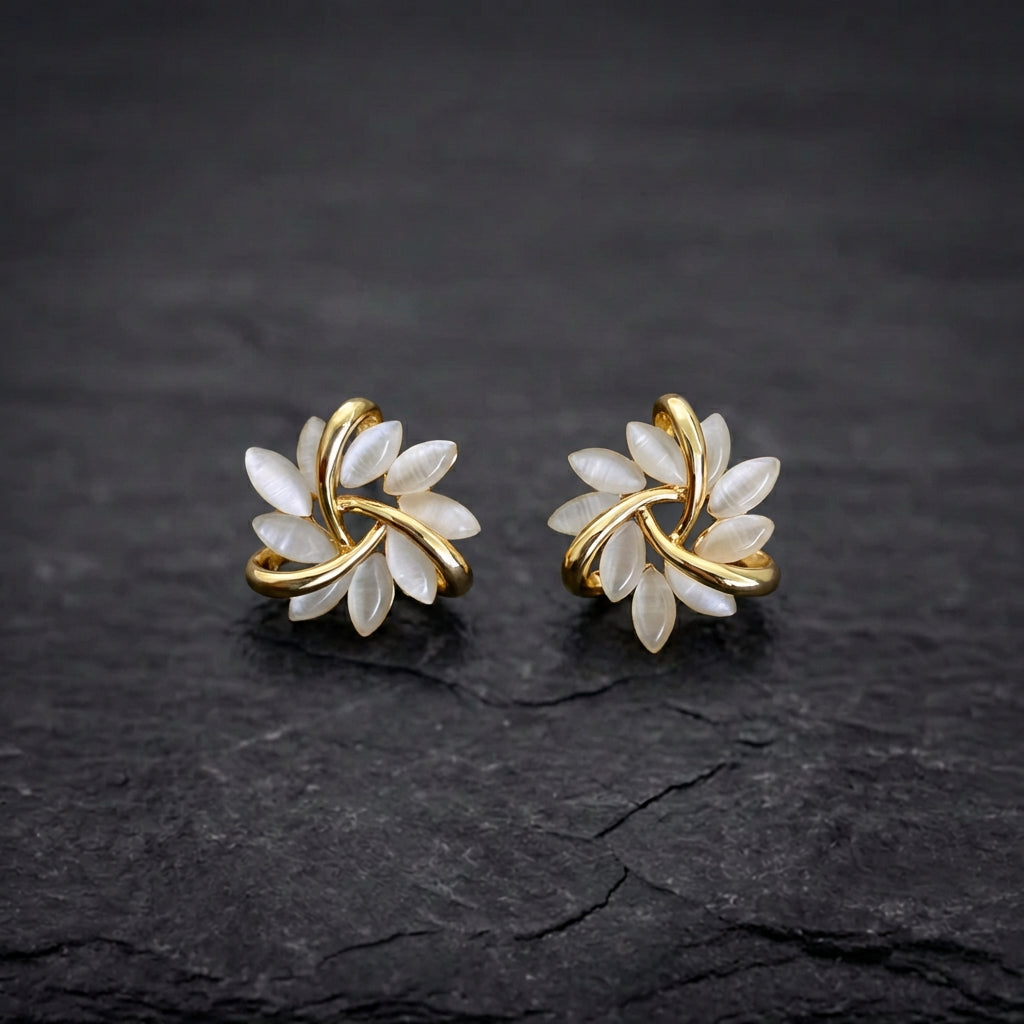 Elegant And Exquisite Opal Petal Circle Stud Earrings In Gold