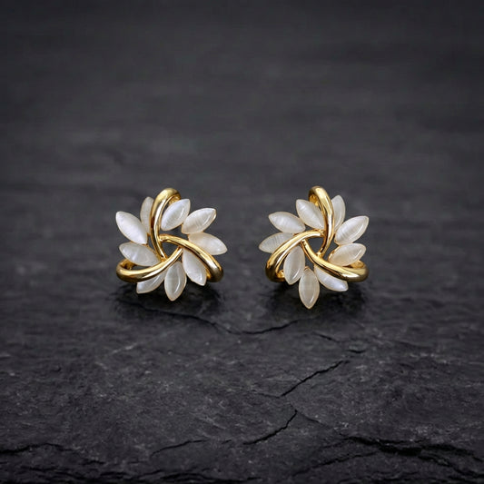 Elegant And Exquisite Opal Petal Circle Stud Earrings In Gold