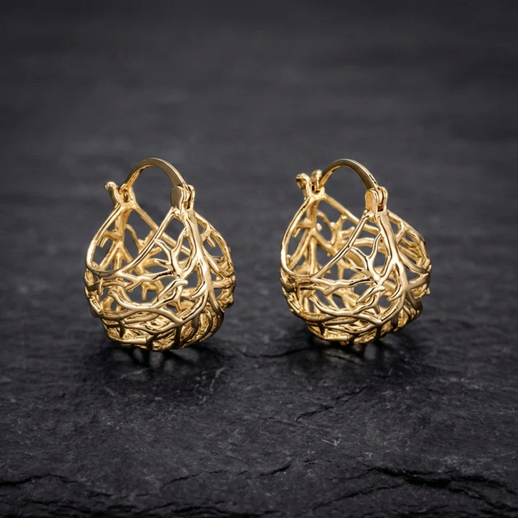 Vintage Gold Hollow Teardrop Earrings