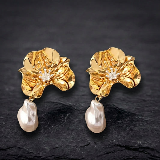 Vintage Silver Flower Pearl Earrings