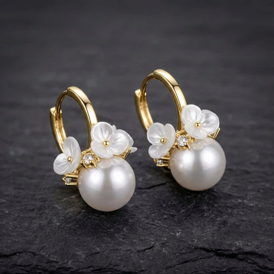 Elegant White Flower Cluster Pearl Earrings