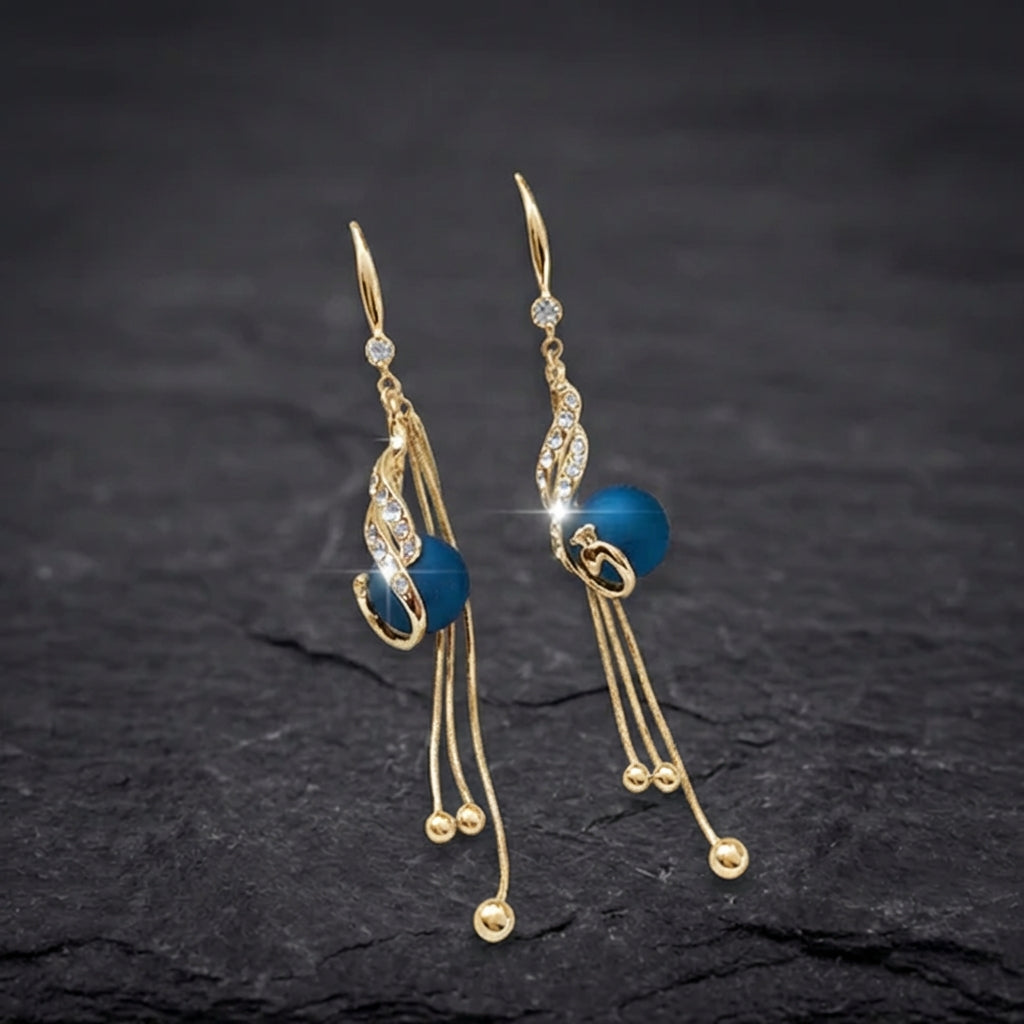 Festive Earrings With Blue Pearls