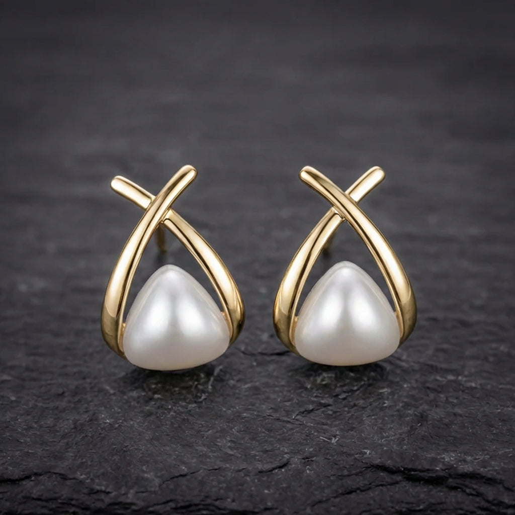 Vintage Cross Triangle Pearl Dropping Earrings