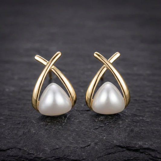 Vintage Cross Triangle Pearl Dropping Earrings