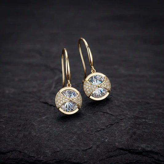 Gold Round Sparkle Drop Earrings