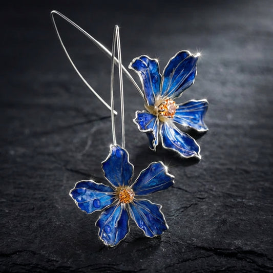Blooming Blue Flower Earrings