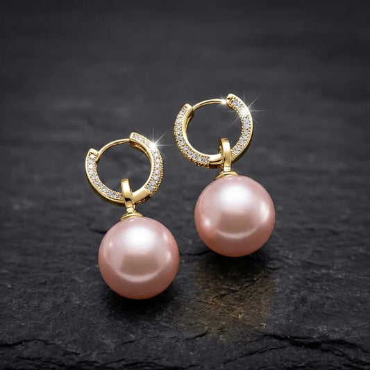 Vintage Micro Zircon Pink Pearl Earrings