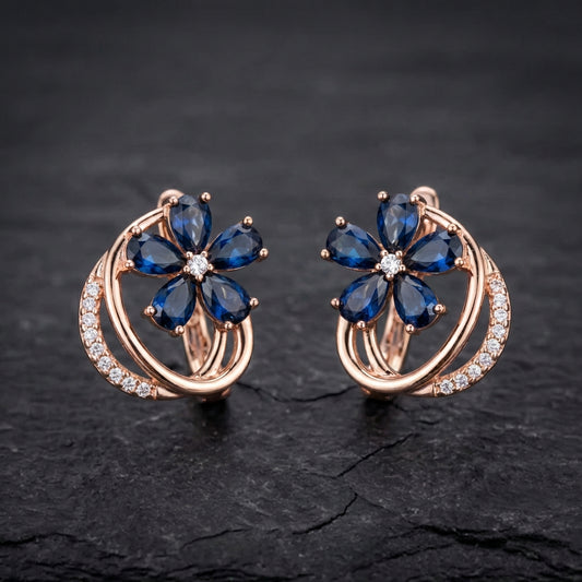 Blue Natural Zircon Flower Earrings