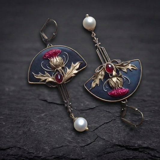 Boho Earrings With Pearls And Red Crystal