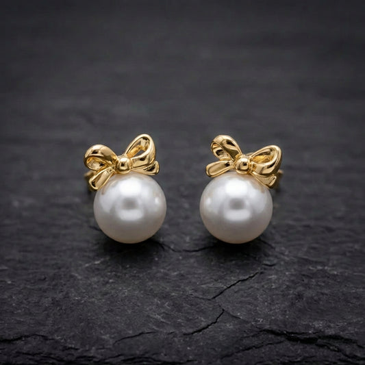 Classic Pearl Bowknot Stud Earrings