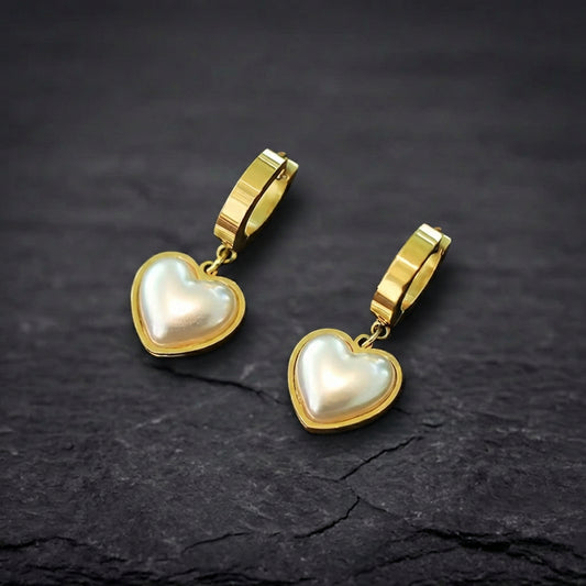 Classic Pearl Heart Gold Earrings