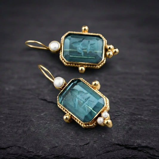 Vintage Blue Glass Pearl Earrings