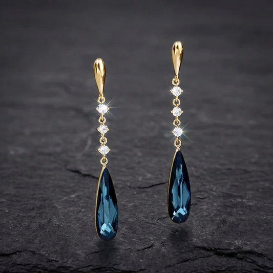 Long Summer Blue Stone Fashion Earrings
