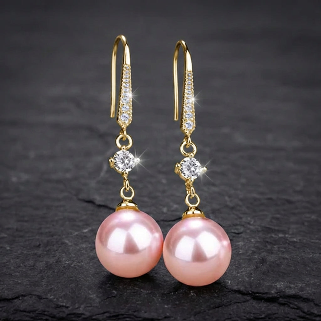 Luxury Zircon Pink Pearl Dangle Earrings