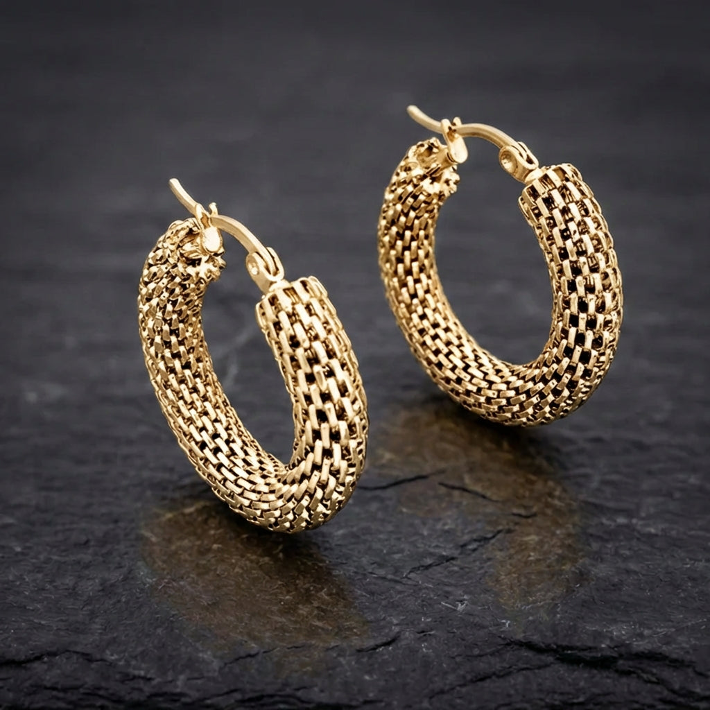 Trendy Hoop Mesh Gold Earrings