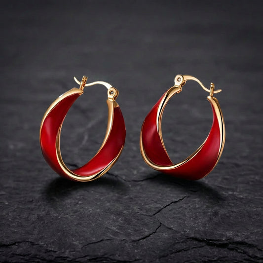 Red Hoop Rose Gold Earrings