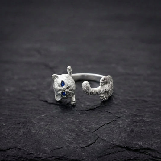 Adjustable 925 Sterling Silver Kitten Ring