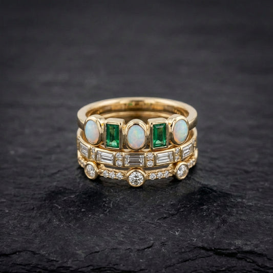 Vintage White And Green Opal Rings