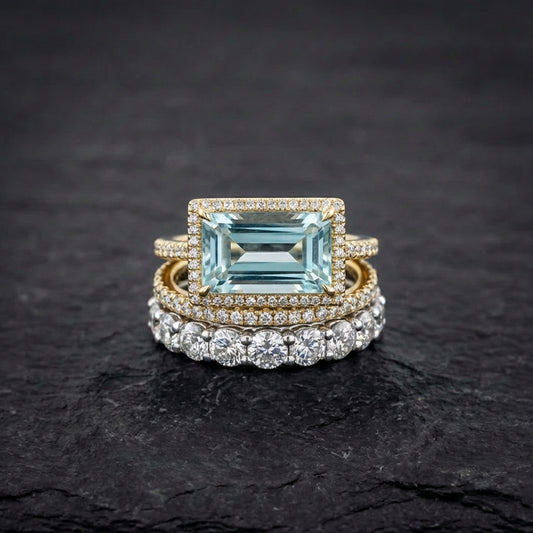 Vintage Silver Turquoise Glass Ring Set