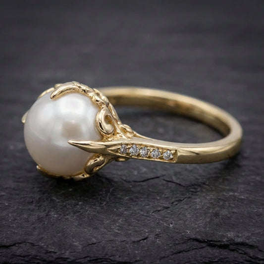Exquisite Crystal Pearl Gold Ring