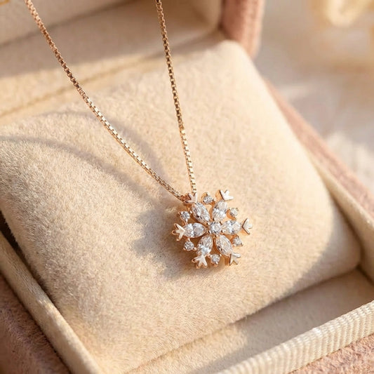 Glittering Snowflake Crystal Necklace In Gold And Silver